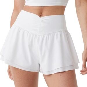 OFFLINE By Aerie Ruched Flowy Short Air White Flowy Overlay Shorts